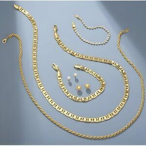 Women’s 14K 6-Piece Jewelry Set Gold Plated San Tropez Necklace Bracelet Earring